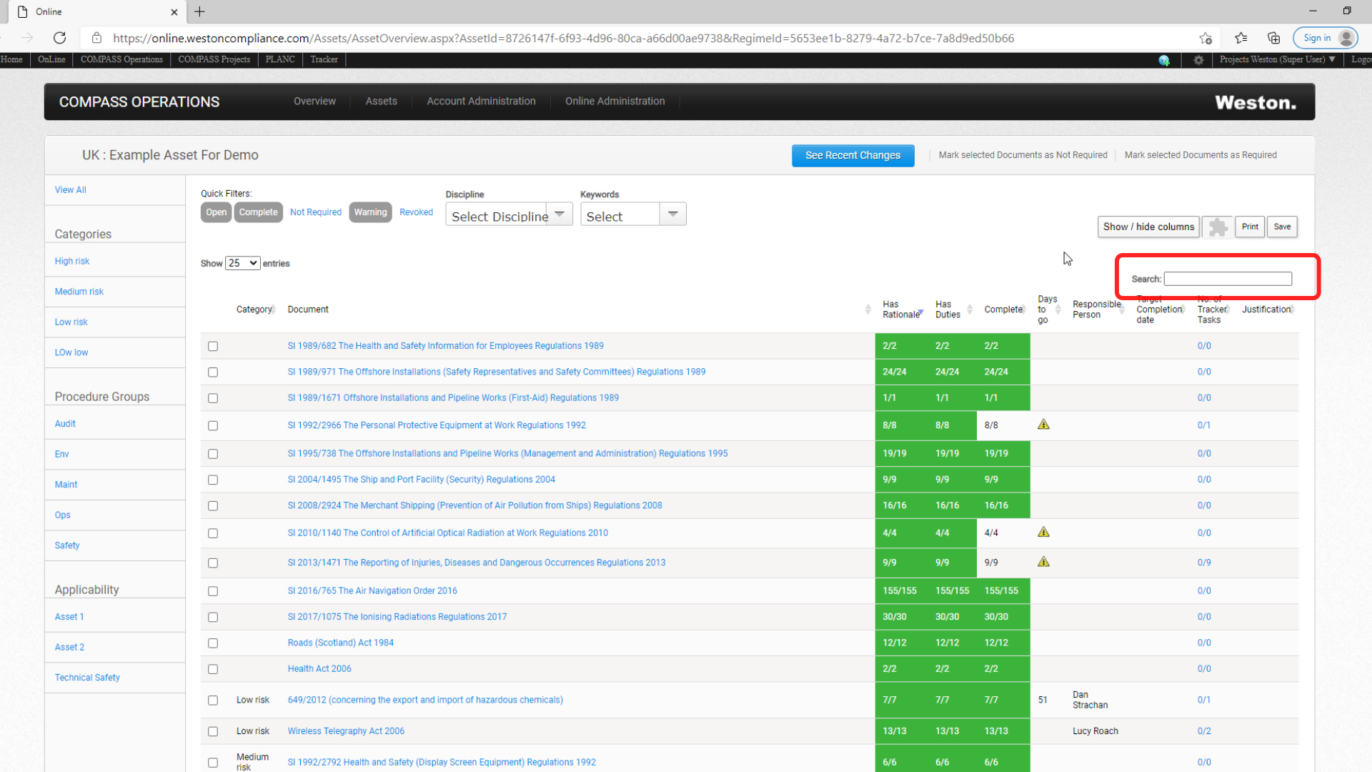 search function highlighted in red
