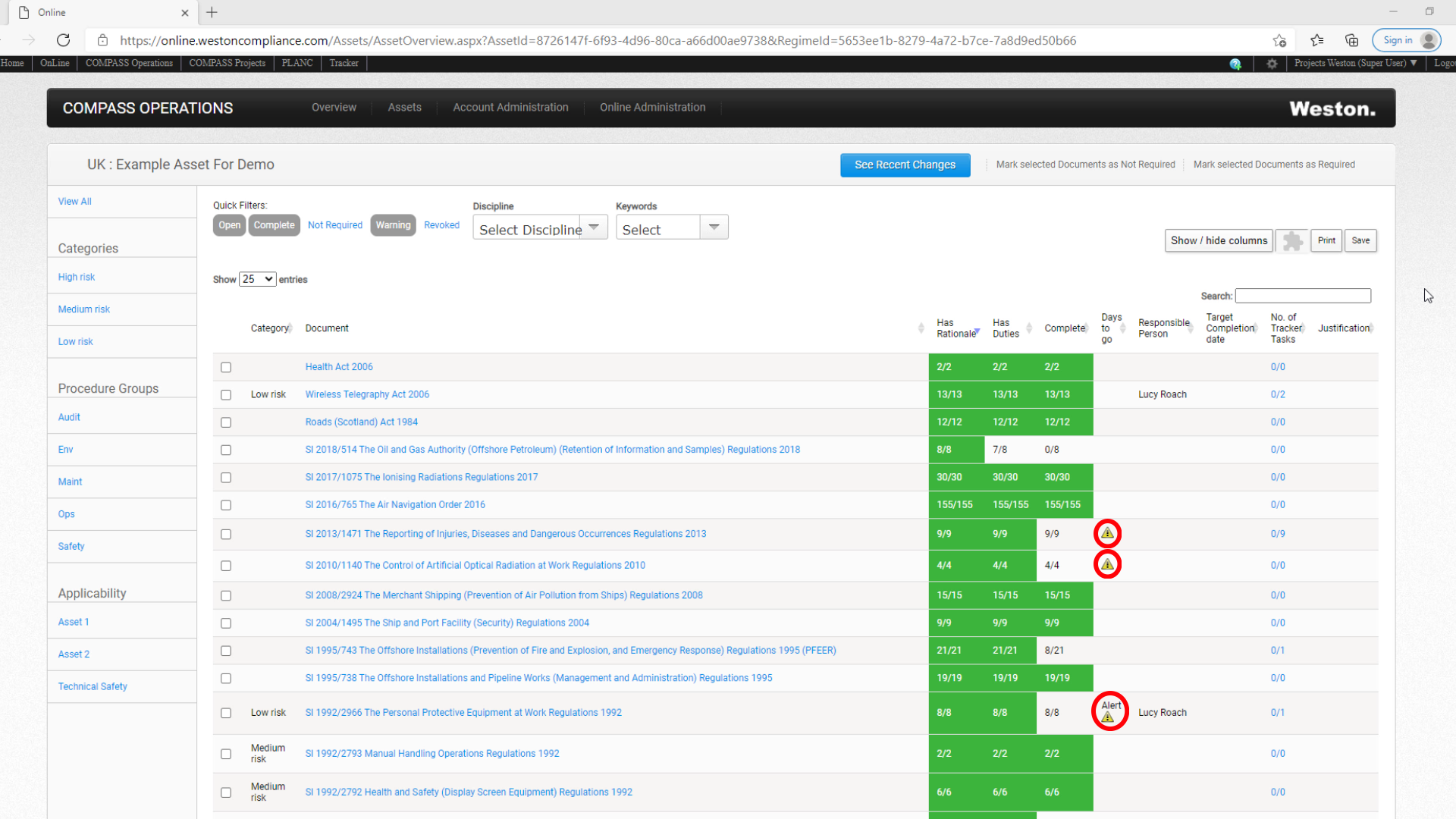 COMPASS overview screen amended regulations