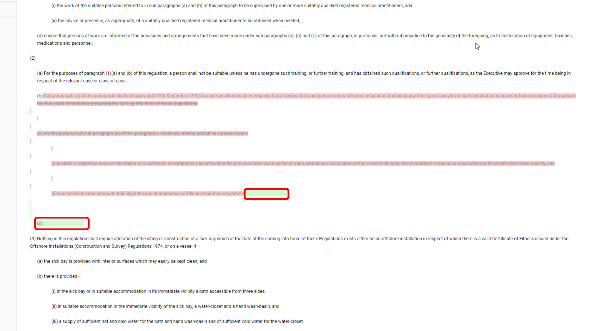 text highlighted in green shows what has been added